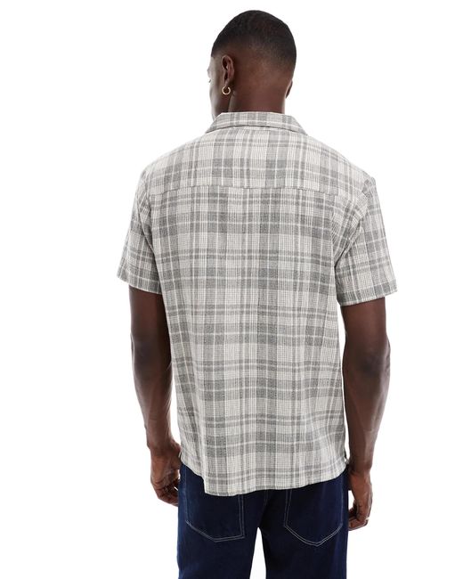 Another Influence Gray Check Revere Collar Short Sleeve Shirt for men