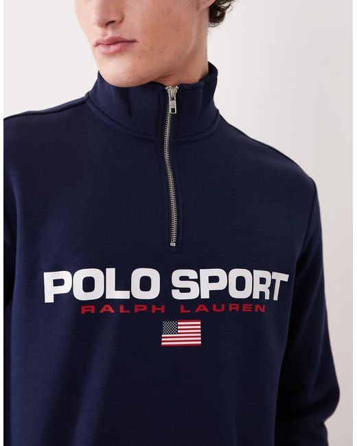 Polo Ralph Lauren Blue Icon Logo Quarter Zip Sweatshirt for men