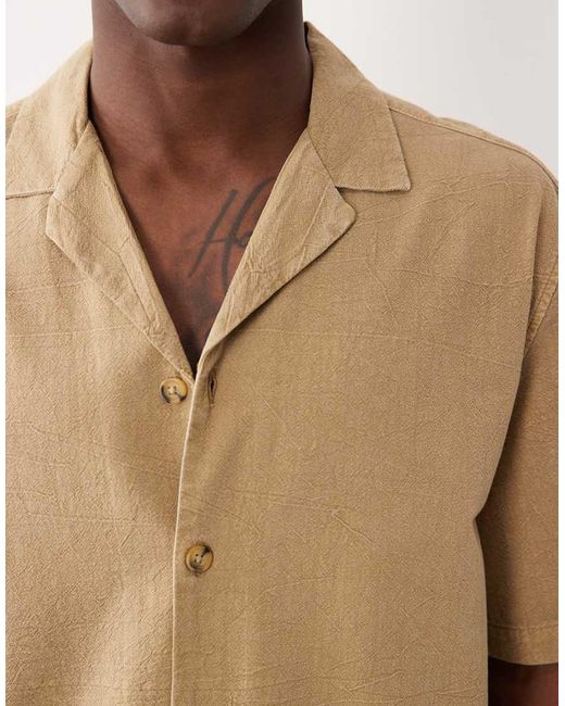 ASOS Natural Co-ord Textured Revere Shirt for men