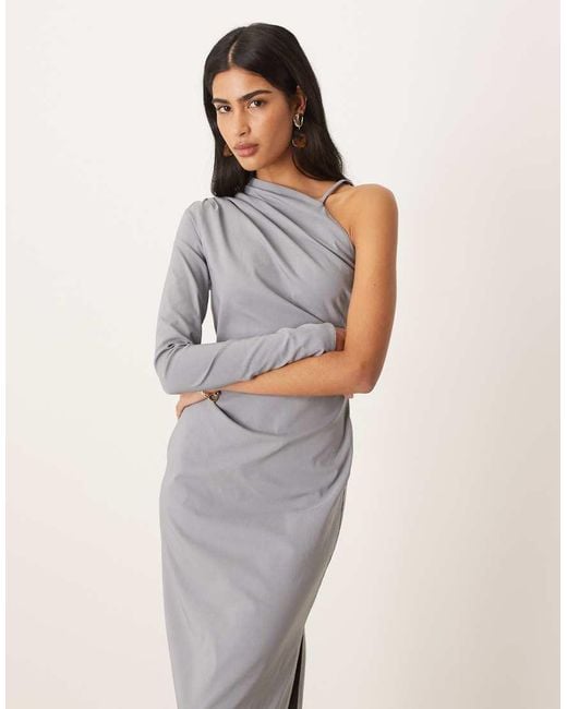 ASOS Natural One Shoulder Draped Midi Dress