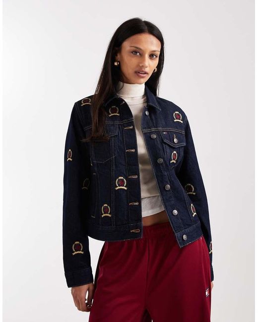 Tommy Hilfiger Red All Over Crest Denim Jacket