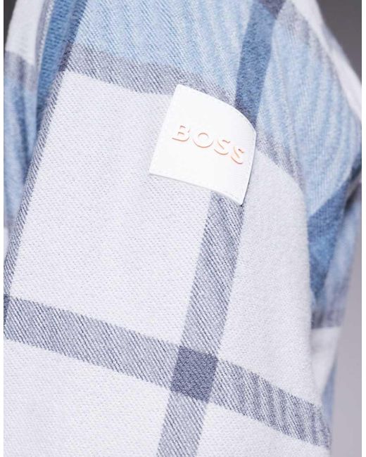 Boss Blue Locky Oversized Fit Heavyweight Checked Overshirt for men
