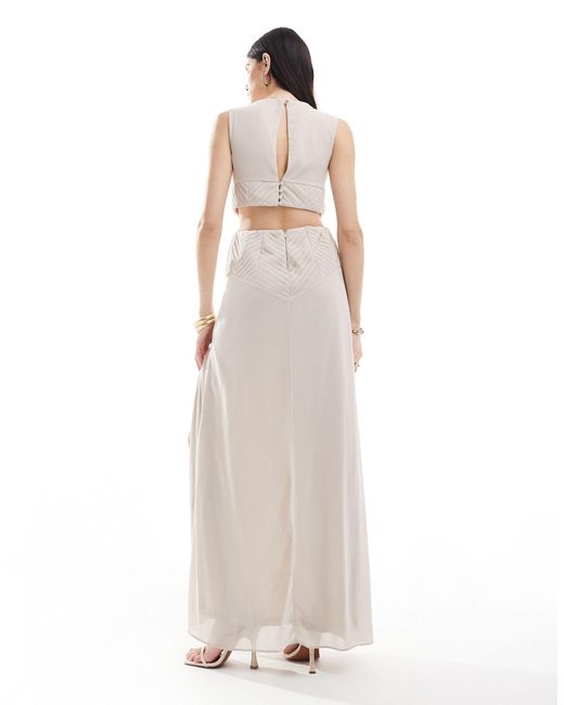 TFNC London Natural Bridesmaids Chiffon Pleated Maxi Dress With Split