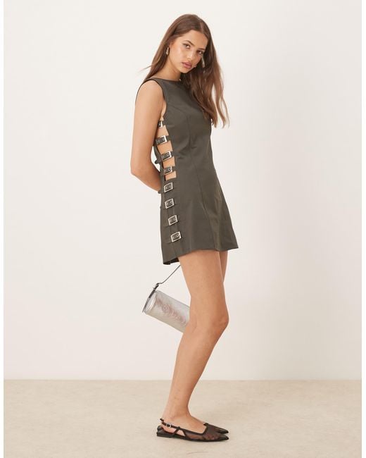 Vrg Grl Natural Kenni Buckle Side Linen Mini Dress