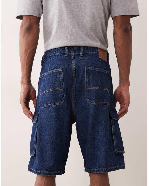 Jack & Jones Blue Alex baggy Denim Cargo Shorts for men