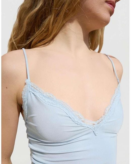 Bershka White Lace Trim Strappy Top