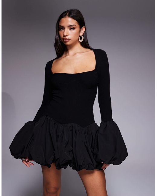 ASOS Black Knitted Mini Dress With Bubble Hem And Cuff