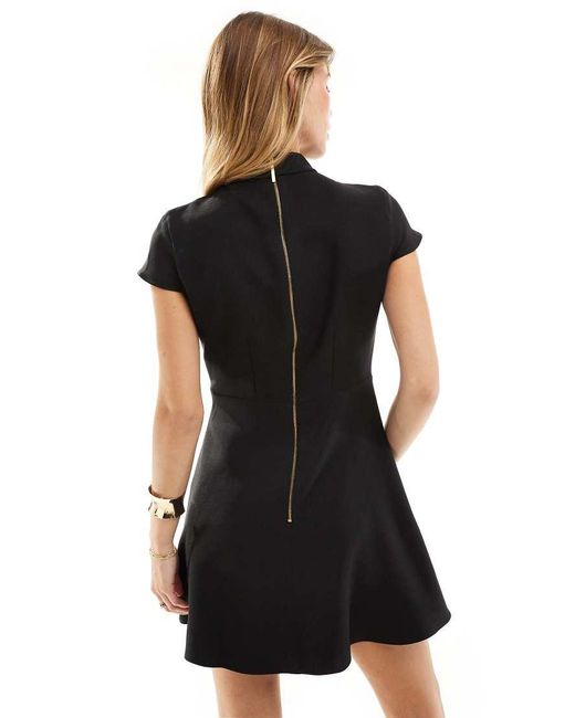 Closet Black Pleated Cap Sleeve Mini Dress