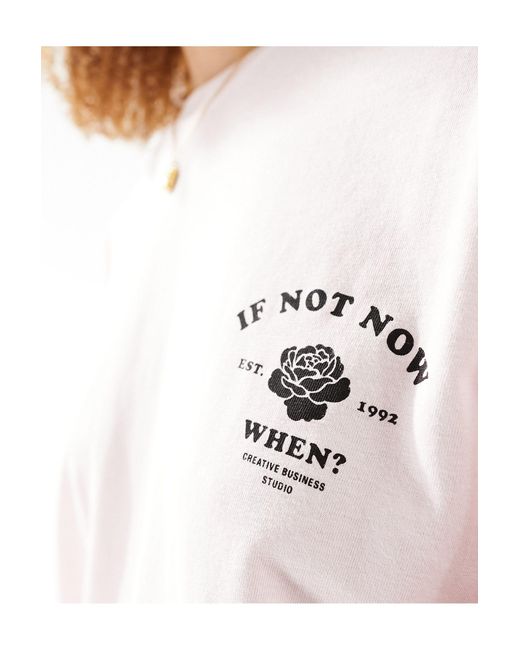 Maglietta a maniche lunghe oversize con stampa "if not now" di Monki in White