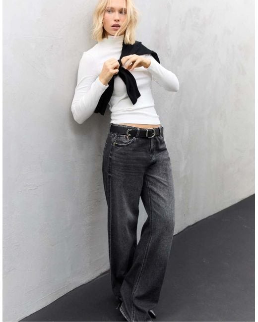 Stradivarius White Basic High Neck T-Shirt