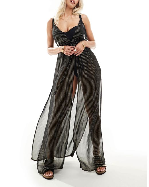 ASOS Black Fuller Bust Tie Front Split Beach Kimono