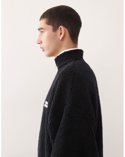 Collusion Black Half Zip Borg Fleece for men