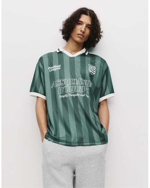 Pull&Bear Green Stwd Football T-shirt for men