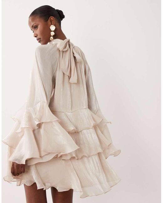 Gina Tricot Natural Flowy Frill Mini Dress
