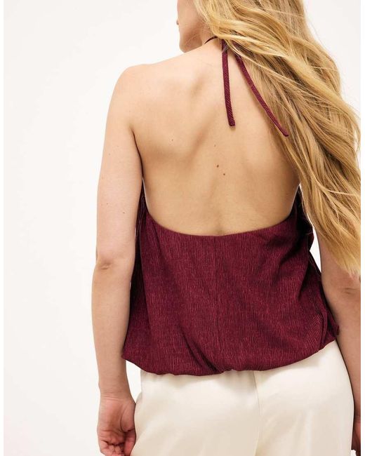 NA-KD Purple Bubble Hem Halterneck Top