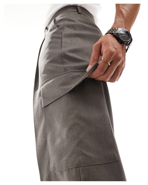 Pantaloni cargo eleganti a fondo ampio marroni microtesturizzati di ASOS in Gray da Uomo