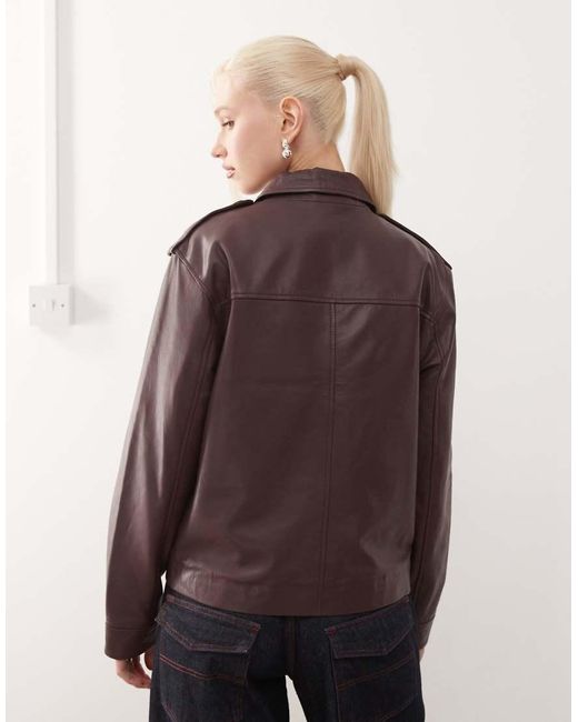 Barney's Originals Red Real Leather Oversized Harrington