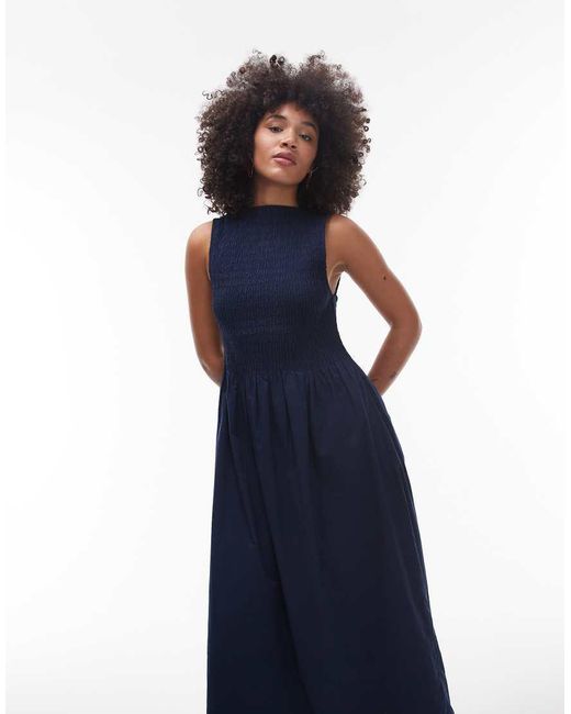 & Other Stories Blue Boat Neck Maxi Dress With Smocked Bodice
