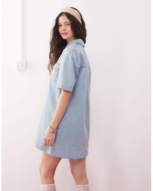 Miss Selfridge Blue – kurzärmliges jeans-hemdkleid