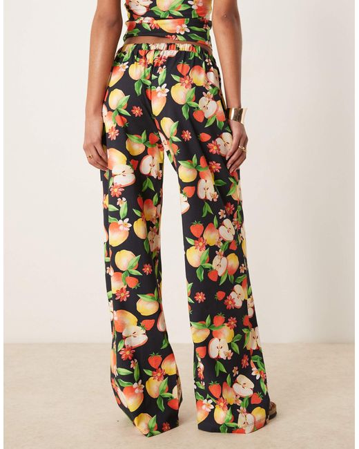 ASOS Natural – hose mit weitem bein und früchte-print, kombiteil