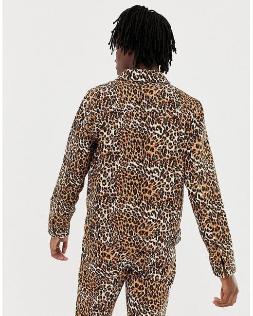 Lyst Asos Coord Leopard Print Denim Jacket in Brown for Men