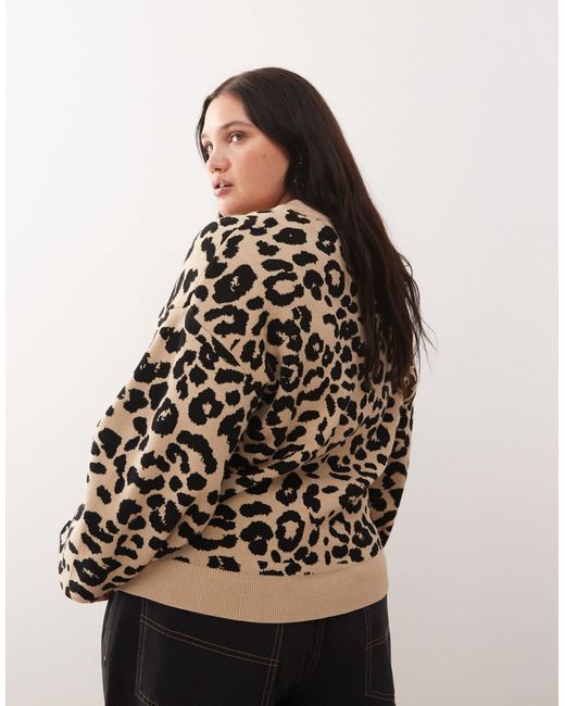 Noisy May Natural – strickpullover mit rundhalsausschnitt und leopardenmuster