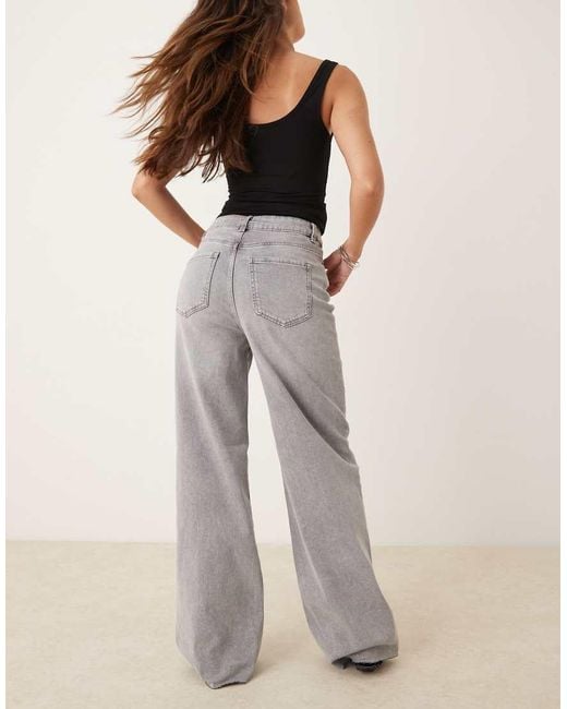 Pimkie Gray High Waisted Wide Leg Raw Hem Jeans