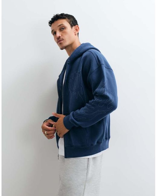 Hollister Blue Logo Boxy Fit Hoodie With Sleeve Detail for men