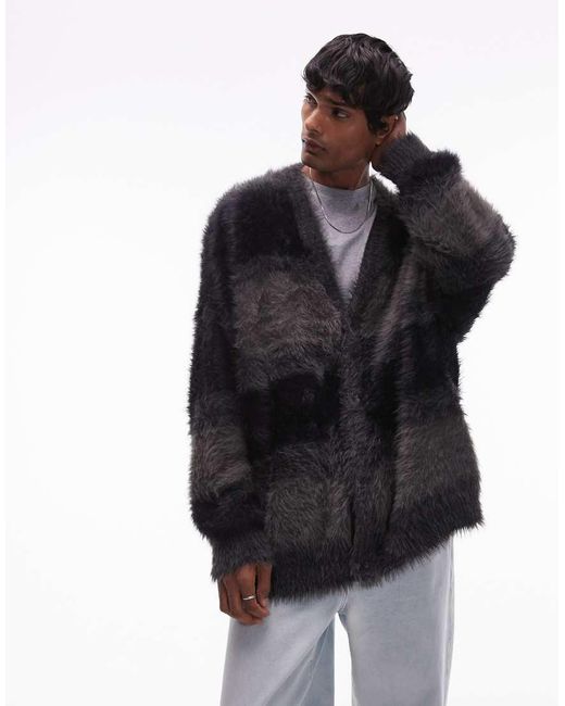 Topman Black Fluffy Oversized Cardigan for men