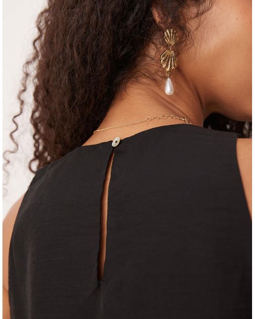 Mango Black Round Neck Sleeveless Soft Bubble Hem Top