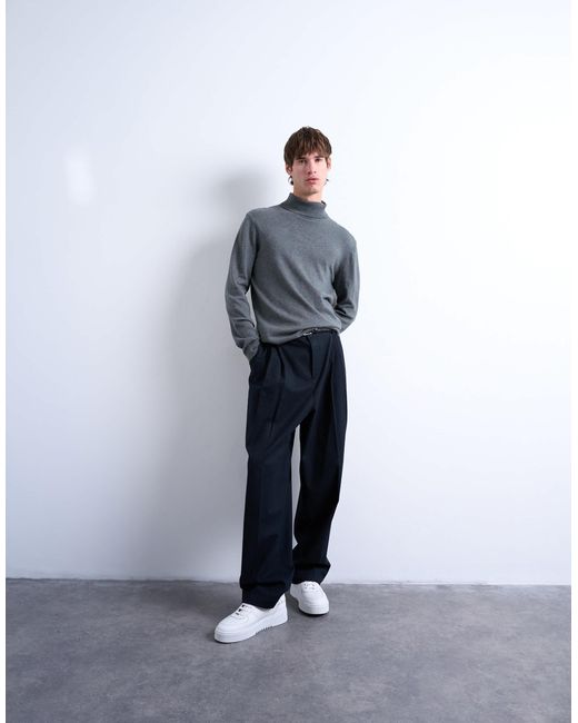 Topman Blue Essential Knitted Roll Neck for men