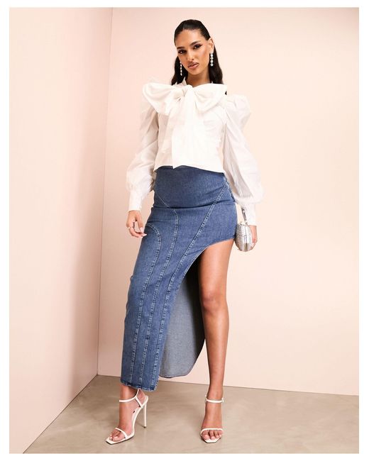 ASOS Blue Cotton Poplin Blouse With Pussybow
