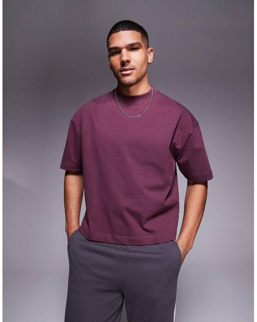 Camiseta Marrón Oscuro De Corte Cuadrado Extragrande De Tejido Grueso De 300 G/M2 Premium De ASOS de hombre de color Purple