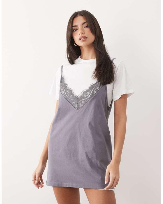 ASOS Purple Short Sleeve Lace Overlay Mini Dress