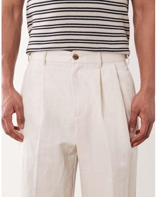ASOS Natural Smart Pleated Linen Rich Wide Leg Pants for men