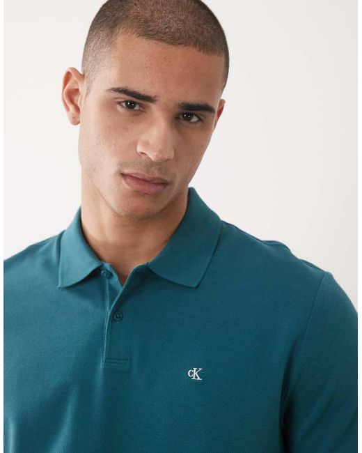 Calvin Klein Blue Monogram Pique Polo Shirt