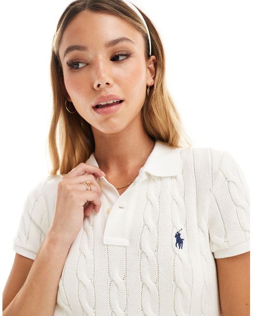 Polo Ralph Lauren White Cable Knit Polo Dress With Logo