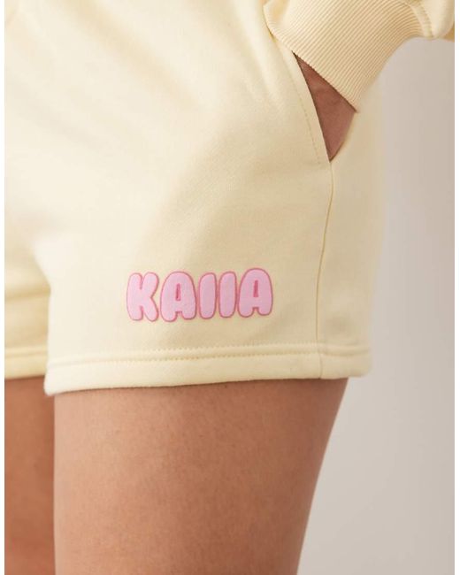 Kaiia Natural Cotton Rich Contrast Printed Logo Sweatshirt Fabric Mini Shorts