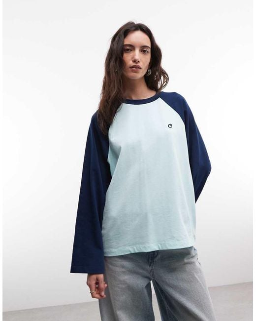Collusion Blue Raglan Long Sleeve Boxy Tshirt