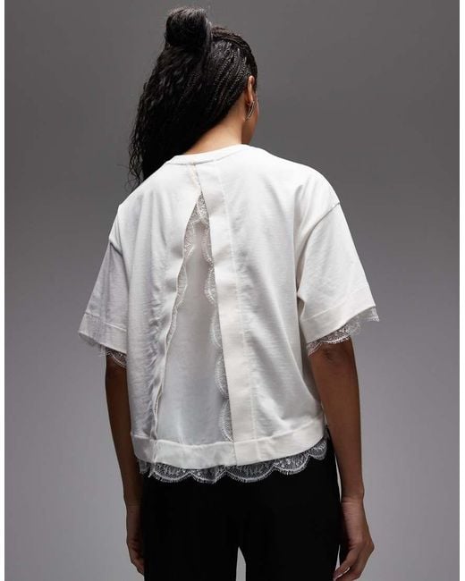 AllSaints Gray Nia Lace Trim Crop T-Shirt