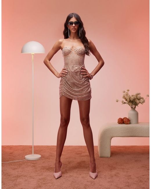 h&m beaded dress Aurora Embellished Bandeau Mini Dress in White main image 0