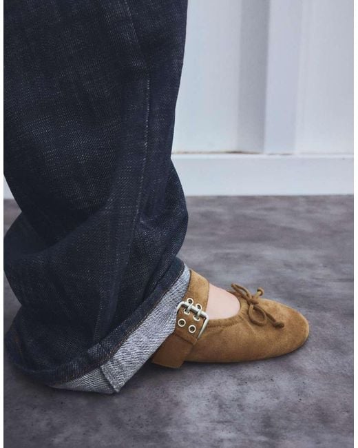 Bershka Brown Buckled Ballerina Flats