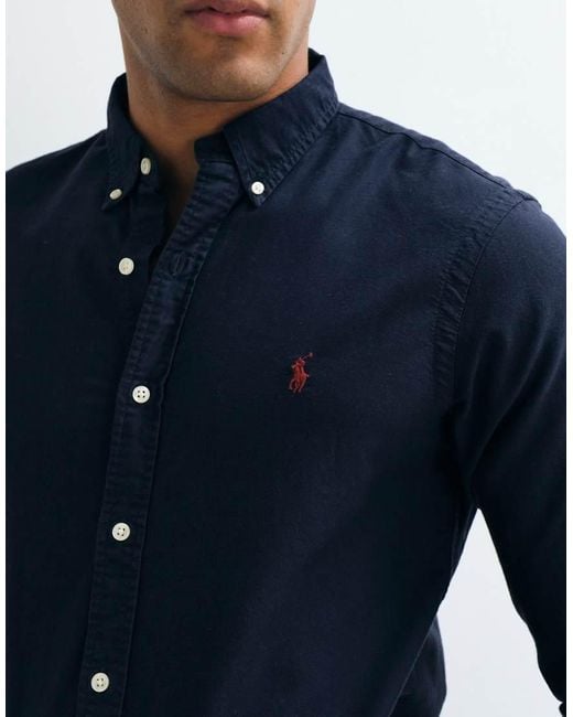Polo Ralph Lauren Blue Icon Logo Slim Fit Garment Dyed Oxford Shirt for men