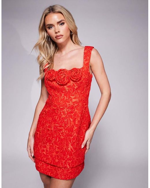 Forever New Red Rosette Jacquard Struct Mini Dres