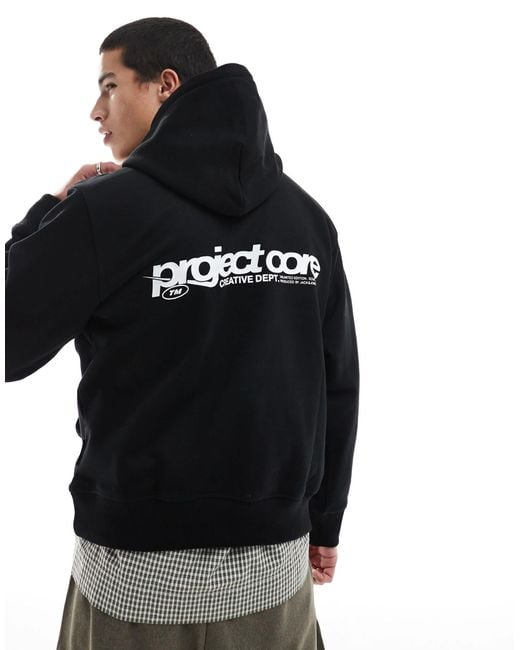 Jack & Jones Black Oversized Hoodie With Text Backprint for men