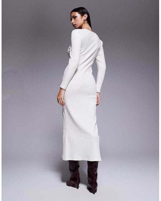 ASOS Gray Balloon Sleeve Sweetheart Neckline Midi Dress