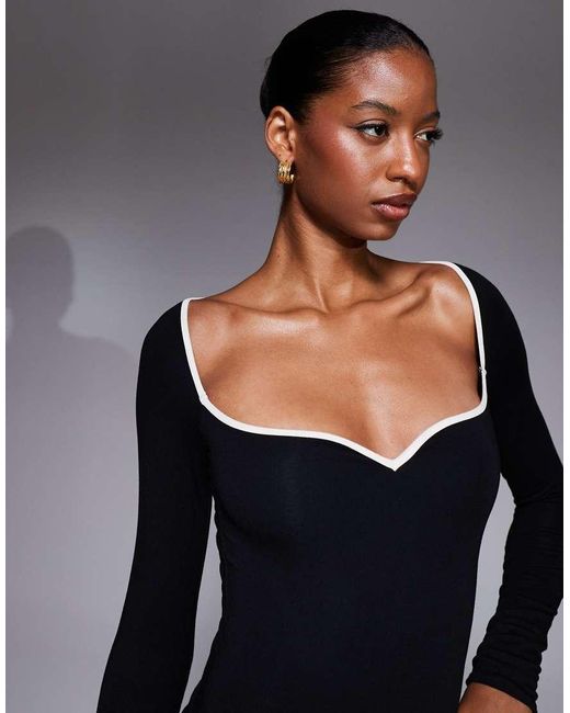 Oh Polly Gray Lana Modal Contrast Trim Bodysuit