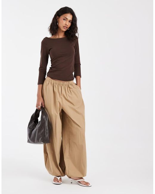 Pieces Brown Boat Neck Jersey Top