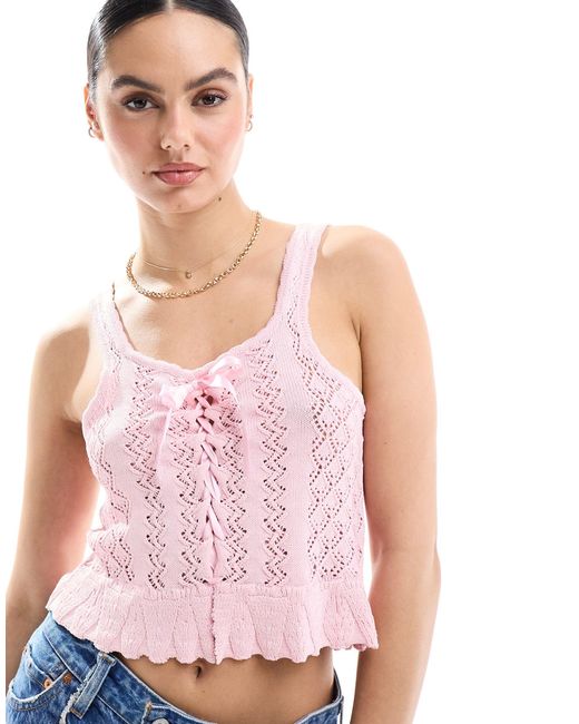 Caraco en crochet avec liens et nœud contrastants en satin - pastel Miss Selfridge en coloris Pink