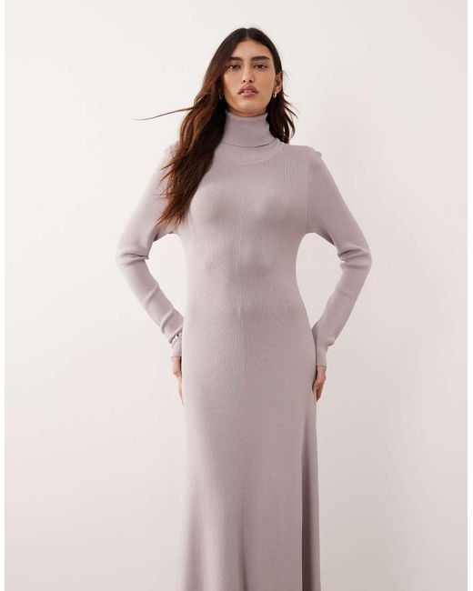 ARRANGE Pink Compact Rib Knit High Neck Maxi Dress